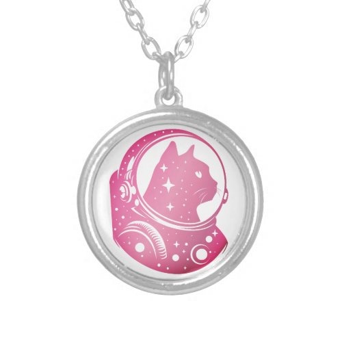 colorful Astronaut Kitty Silver Plated Necklace