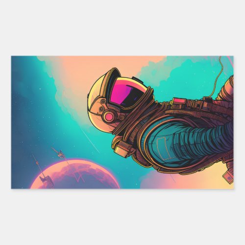 Colorful Astronaut Portrait Rectangular Sticker