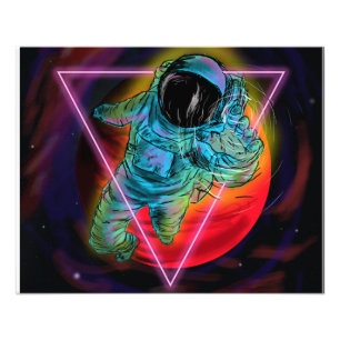Colorful astronaut reaching out retro dreams photo print