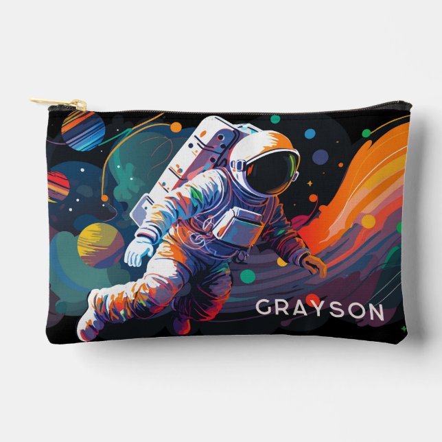 Colorful Astronaut Space Personalized Name Gift Accessory Pouch (Front)