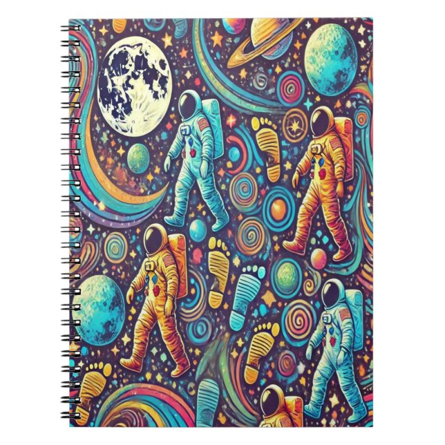 Colorful Astronaut Spacewalk Pattern Notebook (Front)