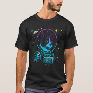 Colorful Astronaut Tuxedo Cat Space Galaxy Cat Lov T-Shirt
