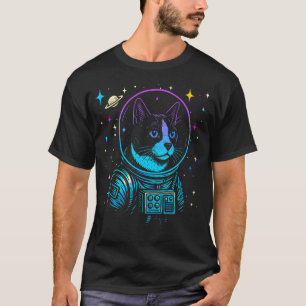 Colorful Astronaut Tuxedo Cat Space Galaxy Cat Lov T-Shirt