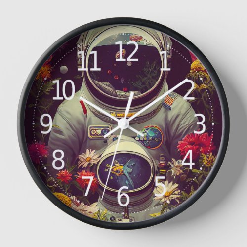 Colorful Astronauts in Space with Flowers Artwork Clock