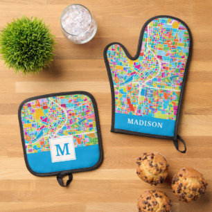 Colorful Atlanta Map Oven Mitt & Pot Holder Set