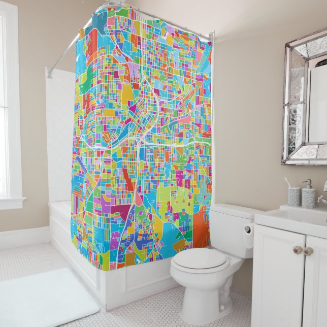 Colorful Atlanta Map Shower Curtain (In Situ)