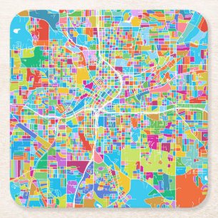 Colorful Atlanta Map Square Paper Coaster