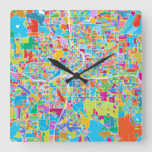 Colorful Atlanta Map Square Wall Clock