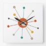 Colorful Atomic Age Starburst Mid Century Modern Square Wall Clock