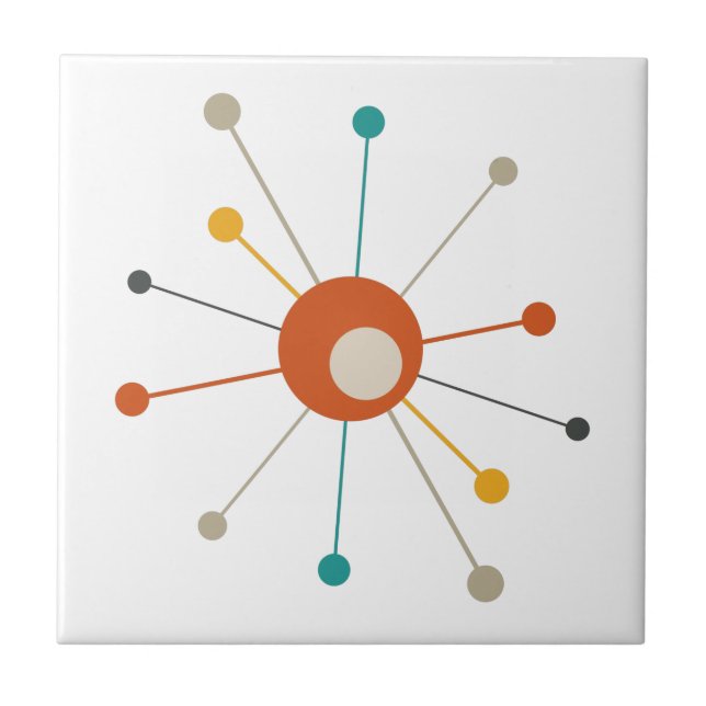 Colorful Atomic Era Starburst Mid Century Modern Ceramic Tile (Front)