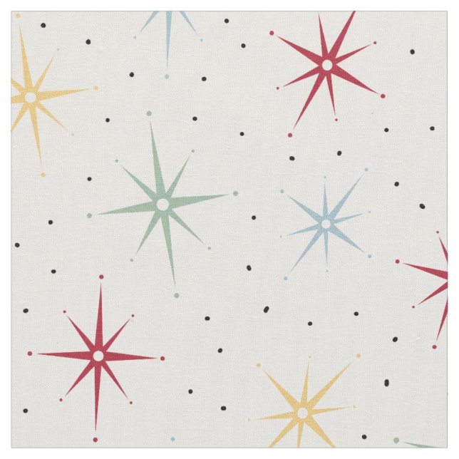 Colorful Atomic Starburst Mid Century Pattern Fabric (Close Up)