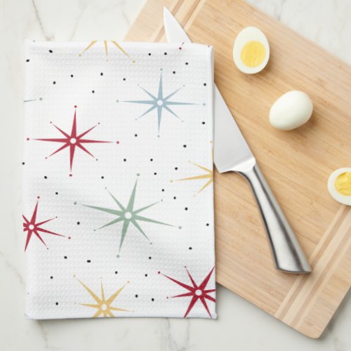 Colorful Atomic Starburst Mid_century Pattern Kitchen Towel