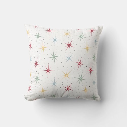 Colorful Atomic Starburst Mid Century Pattern Throw Pillow