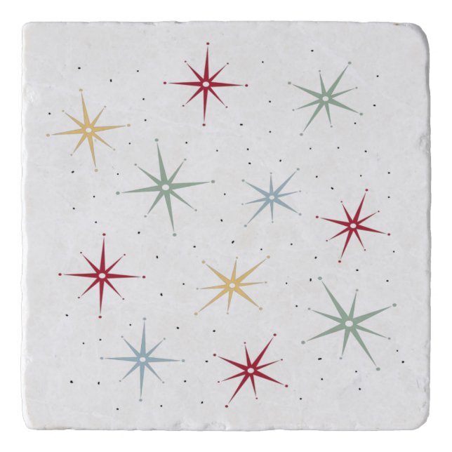 Colorful Atomic Starbursts Mid Century Retro 1950s Trivet (Front)