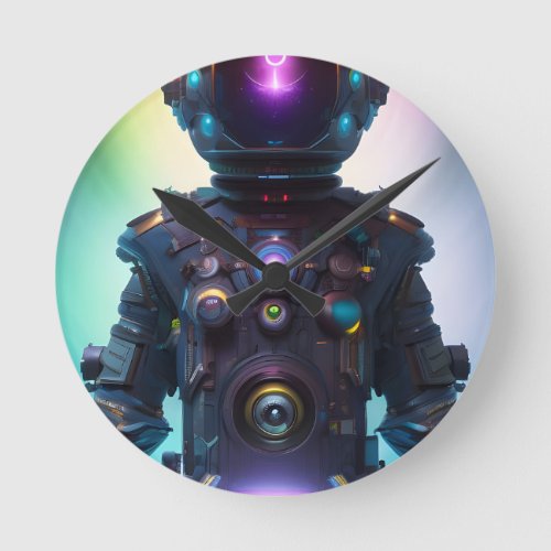 Colorful Atompunk Astronaut digital AI Art Round Clock