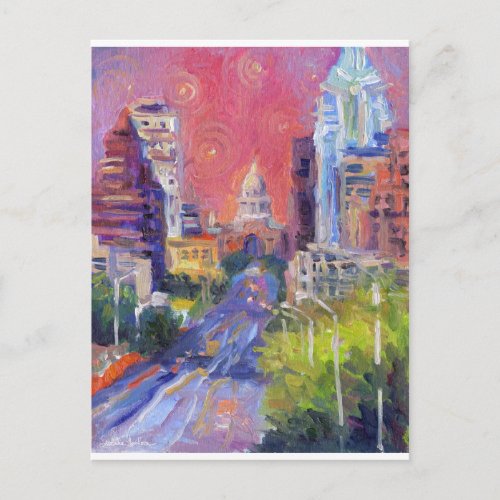 Colorful Austin Downtown Congress Avenue Art Postcard
