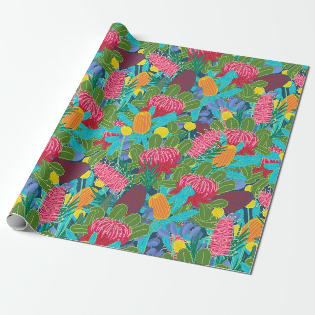 Colorful Australian Native Flowers wrapping paper (Unrolled)