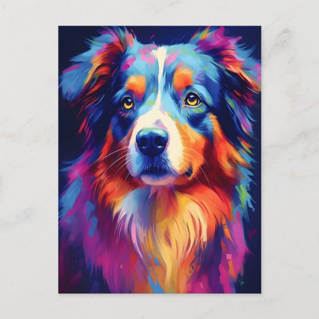 Colorful Australian Shepherd Art Postcard (Front)