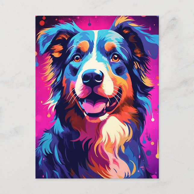 Colorful Australian Shepherd Art Postcard (Front)