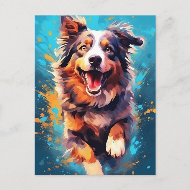 Colorful Australian Shepherd Postcard (Front)