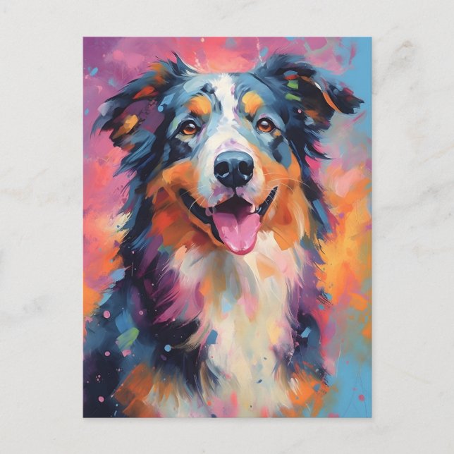 Colorful Australian Shepherd Postcard (Front)