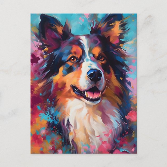 Colorful Australian Shepherd Postcard (Front)