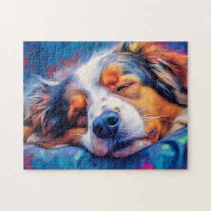 Colorful Australian Shepherd sleeping Jigsaw Puzzle