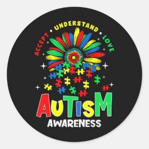 Colorful Autism Awareness Accept Understand Love P Classic Round Sticker