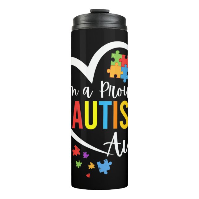 Colorful autism awareness puzzle pieces heart perf thermal tumbler (Front)