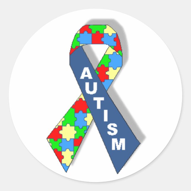 Colorful Autism Awareness Ribbon Classic Round Sticker (Front)