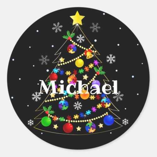 Colorful Autism Christmas Tree Classic Round Sticker
