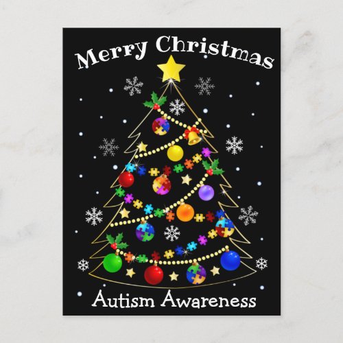 Colorful Autism Christmas Tree Holiday Postcard