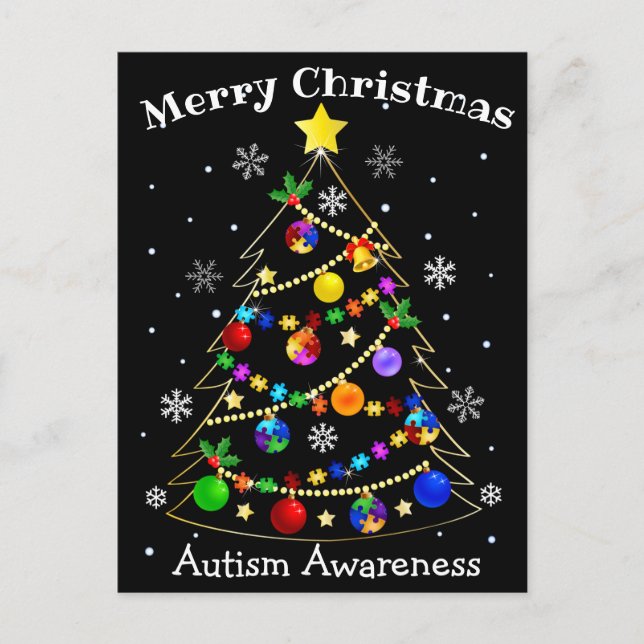 Colorful Autism Christmas Tree Holiday Postcard (Front)