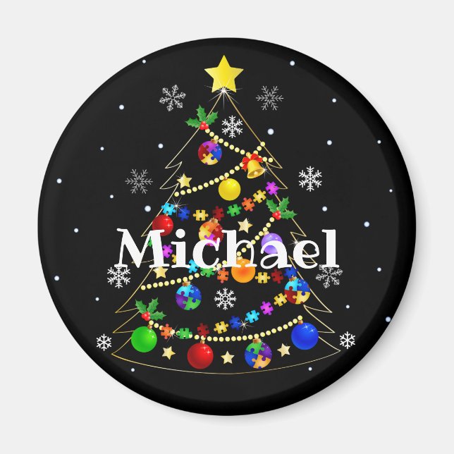 Colorful Autism Christmas Tree Magnet (Front)