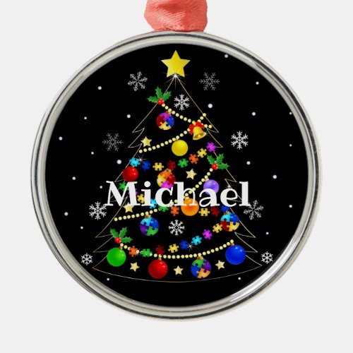 Colorful Autism Christmas Tree Metal Ornament