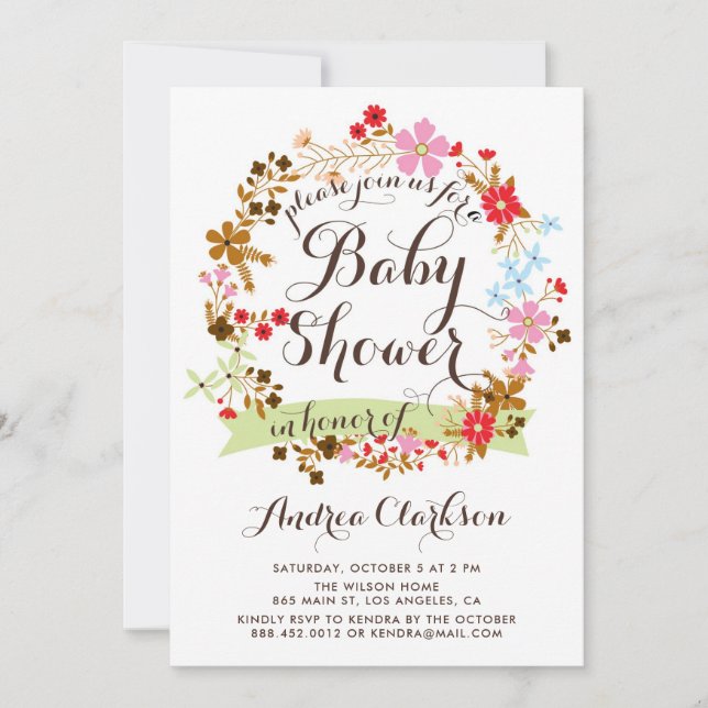 Colorful Autum Floral Wreath Fall Baby Shower Invitation (Front)