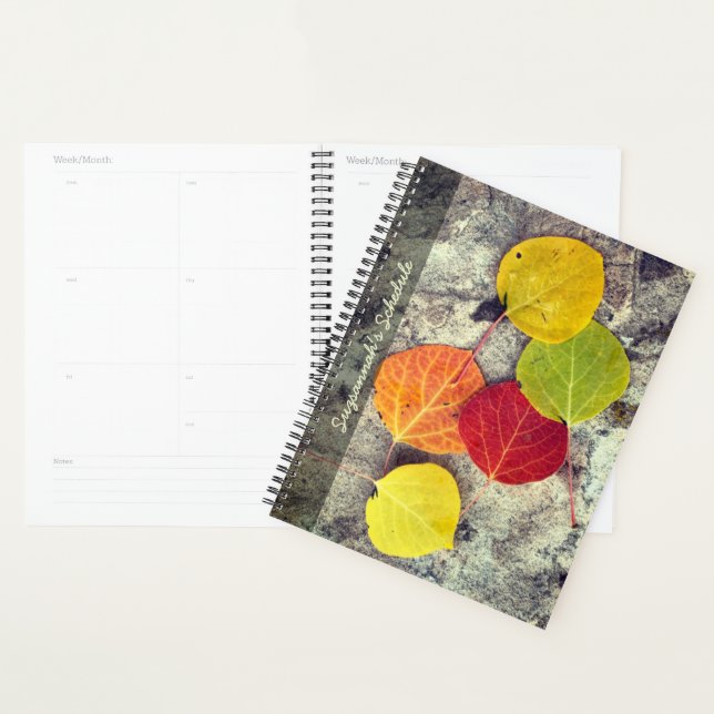 Colorful Autumn Aspen Leaves Photo Personalized Planner (Display)