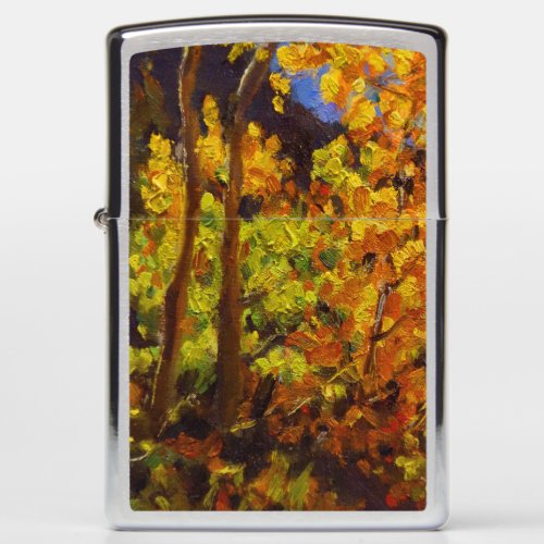Colorful Autumn Aspen Trees in Bright Sunlight Zippo Lighter
