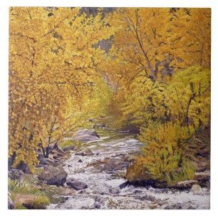 Colorful Autumn Aspen Trees in Morrison Colorado Ceramic Tile