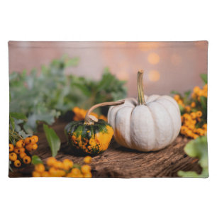 Colorful Autumn Bounty White Pumpkin  Cloth Placemat