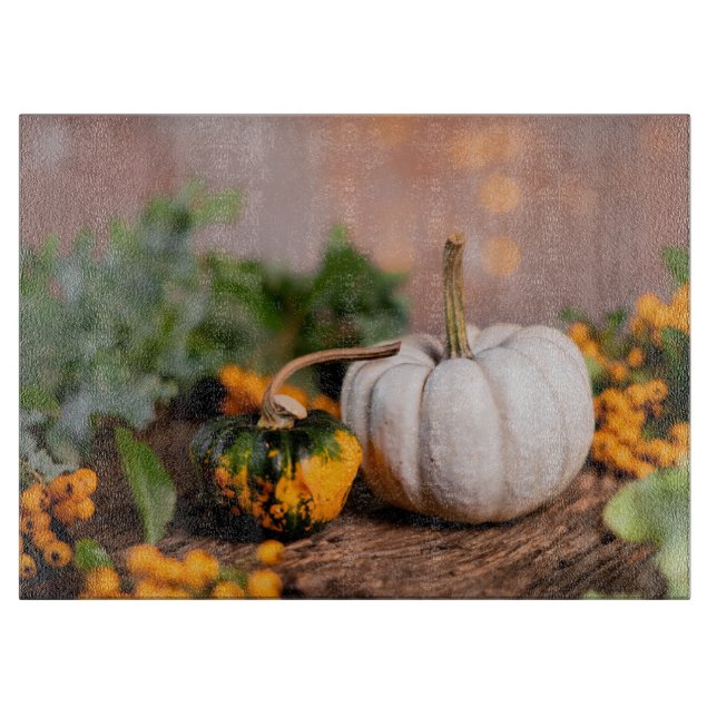 Colorful Autumn Bounty White Pumpkin Cutting Board (Front)