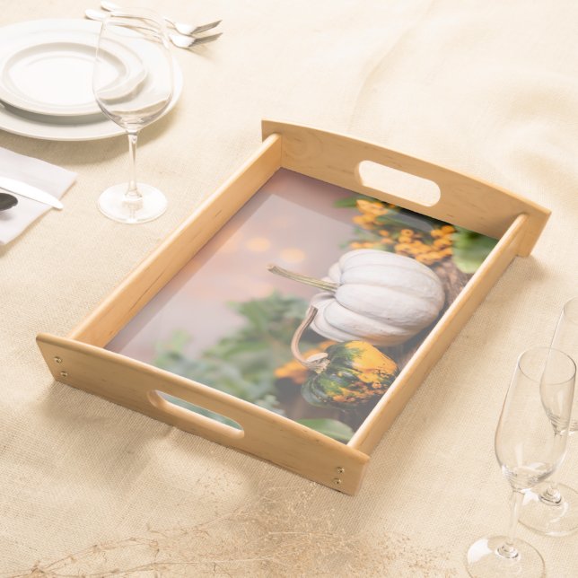 Colorful Autumn Bounty White Pumpkin  Serving Tray (Front)