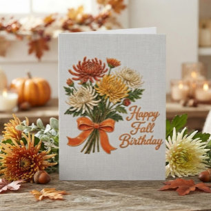 Colorful Autumn Chrysanthemum Bouquet Birthday  Card
