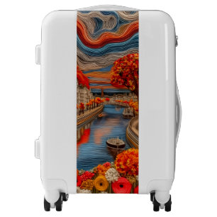 Colorful Autumn City Canal Whimsical Art Luggage