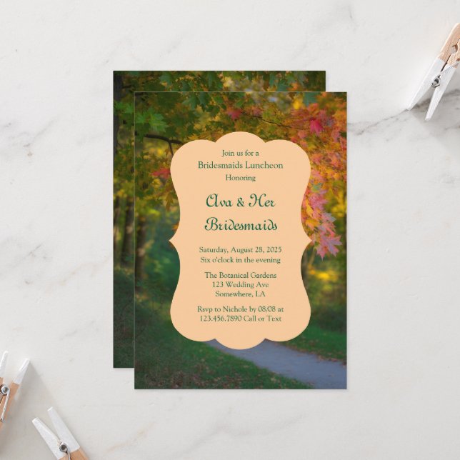 Colorful Autumn Day Bridesmaids Luncheon Invitation (Front/Back In Situ)