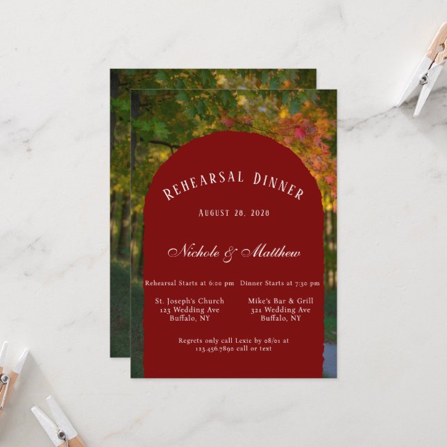 Colorful Autumn Day Rehearsal Dinner Invitation (Front/Back In Situ)