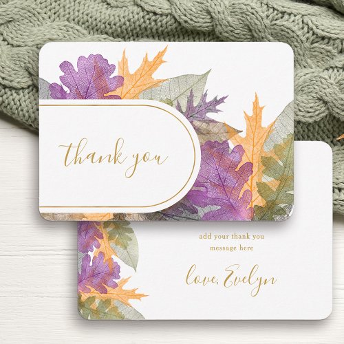 Colorful Autumn Fall Elegant Script October Leaves Thank You Card