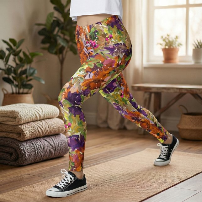Colorful Autumn Fall Floral Pattern Leggings (Creator Uploaded)