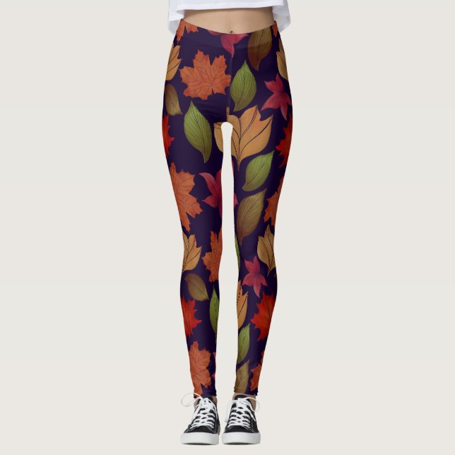 Colorful Autumn Fall leaf Leggings (Front)