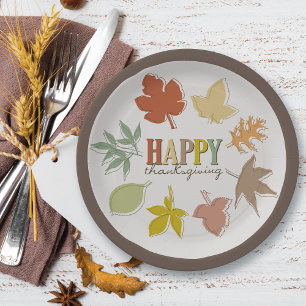 Colorful Autumn / Fall Leaves Happy Thanksgiving Paper Plates